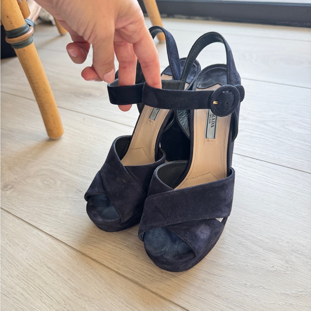 Prada Navy’s Suede Platform Heels